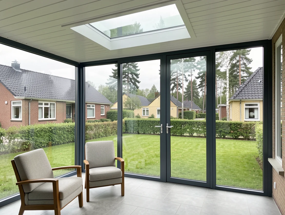 Veranda met een nieuw geïsoleerd dak en lichtstraat aan een villa in de Voorkempen