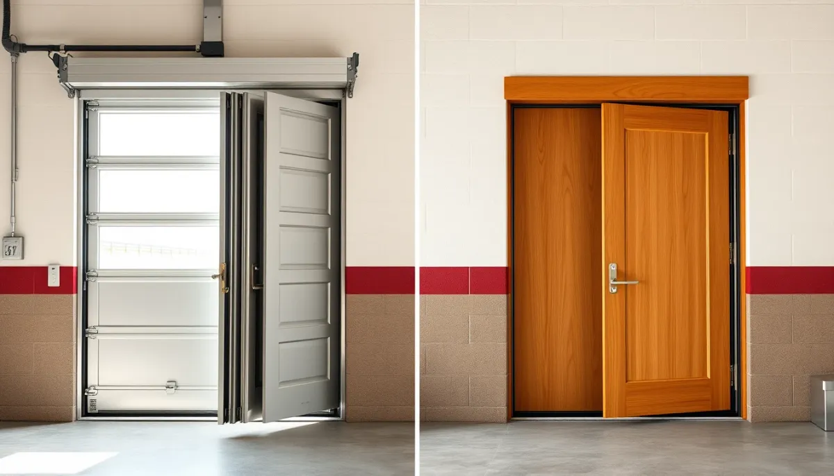 Vue en coupe comparative du mécanisme d'ouverture d'une porte sectionnelle et d'une porte basculante